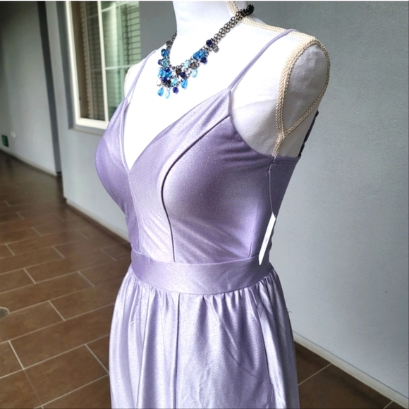 Glitter Lavender Satin Gown ✦ A‑Line High Slit Formal Prom Dress Pocket Sz 3 NWT - Picture 5 of 16